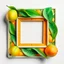 Placeholder: Square picture frame in the colors mango and light green leaves and some light orange, all on a light background