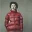 Placeholder: French singer Barbara,red, autochrome, plastic puffy jacket