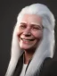 Placeholder: garota cabelo branco alta corpulenta sorrindo rosto quadrado