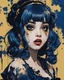 Placeholder: Poster in two gradually, a one side malevolent goth vampire girl face and other side the Singer Melanie Martinez face, painting by Yoji Shinkawa, darkblue and gold tones,