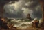 Placeholder: Andreas Achenbach tufting tapestry oil painting stormy sea shores islands ancient temple, in portrait studio