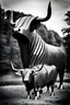 Placeholder: Giant highland cow made of metal