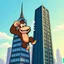 Placeholder: vector Cartoon Donkey Kong gluing two skyscrapers together
