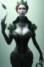 Placeholder: Christina Hendricks as evil queen in black leather, cleavage, angry, stern look. character design by cory loftis, fenghua zhong, ryohei hase, ismail inceoglu and ruan jia. unreal engine 5, artistic lighting, highly detailed, photorealistic, fantasy