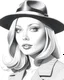 Placeholder: Beautiful black and white pencil drawing of actress, Faye Dunaway. She is 25 years old. She is wearing a suit open at the neck with no blouse. She has blonde hair in a bob. She is wearing a black beret. She is looking at the viewer. Her lips are closed.