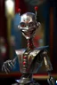 Placeholder: oil painting portrait of smiling robot vampire with long stiletto dagger, bokeh , high detail, smooth render, prize winning