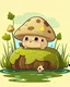 Placeholder: magical kawaii mushroom with a big, frowning mouth and droopy eyes, sitting on a mossy log in a quiet and peaceful forest, lost in its own thoughts, high details, forest background, cute, kawaii, style