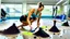 Placeholder: woman dirties the floor in workout room