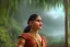 Placeholder: Maharashtrian woman looking in an old Peshwa antique mirror, in the forest, lake, misty, hyper-realistic, hyperdetailed, high-octane render