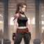 Placeholder: An Arrogant-Looking Young Woman With Pale Skin, Red Eyes, And Long Brown Hair Pulled Up In A Single, Straight Ponytail. MMA fighter. wearing a black crop top and leggings. Anime Style, High Definition, Greg Rutkowski, 8k Resolution, Intricate Details