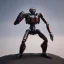 Placeholder: Mecha with metal spider legs his hands are machine guns. Driver is animal