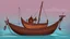 Placeholder: fantasy cartoon illustration: one new wooden boat old style