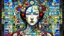 Placeholder: surreal Mondrian style with symmetric pixel art painting of A gothik female lunatic asian in a slightly different pose as a living yonic sculpture, her face double exposure with collage, chaotic abstract shift mpasto art, Disconcerting trippy collage, detailed, mythical symbol of greek, surrealism, anomaly seven heaven. Angellord, demonlord that seem almost sinister. The eerie glow with glitch error' from each compartment casts ghostly iridescent colors onto her dark, textured surface. The backg