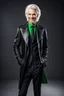 Placeholder: plauge doctor in balck leather coat and suit with silver hair, pale skin and bright green eyes smiling with sharp teeth, nice young face, male, viscious smile