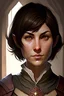 Placeholder: woman, half elf, cleric, dungeons and dragons, short brown hair, brown eyes,