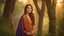 Placeholder: Hyper Realistic 3rd-rule-view of a Beautiful-Young-Happy-Pashto-Woman-with-beautiful-eyes-Smiling with-tradtional-dress-with-purple-shawl & breeze-whirling in a jungle-with-tall-trees & cloudy-sunset-&-sun-rays showing dramatic & cinematic ambiance