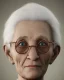 Placeholder: Abstract portrait of a dignified old woman with green eyes and white hair