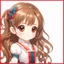 Placeholder: (close-up headshot) of a 4-year-old girl with long brown hair, (vibrant red eyes), adorable, cute, red dress, happy, smiling, intricately detailed, masterpiece, anime chibi doll, 4k