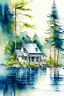 Placeholder: serene vacation lake house, watercolor painting