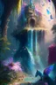 Placeholder: Phantasy landscape.Paradise hauntedgarden, unicorn, bright magic art, splash art, high quality, 8k, digital painting, glitter, waterfall, greenery, butterflies, birds of paradise, gnome's house, trending on artstation, sharp focus, studio photo, intricate details, highly detailed, by greg rutkowski