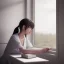 Placeholder: female student studying by the window, anime style,perfect face, cool face, ultra detail, unreal engine 5, cinema4d, sun light, studio lighting --ar 1:1 --v 4