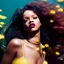 Placeholder: Rihanna as Tiana underwater with yellow flowers for hair, closed eyes, rtx, reflection, 8k, glow, winning photography, caustics