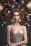 Placeholder: full body woman, from Russian Federation , elegant dress, elegant curled hair , 19 years old ,earring, nice make up,8k, Candid avant garde portrait, charming woman, wearing Lovely Flower Diamond Pendant, octane render 3d, plastic material