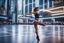 Placeholder: a dance stage in 2090 at a contemporary city center. a beautiful girl dancing at close up