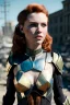 Placeholder: ultrarealistic, ruined city,__skimpy sci-fi armor__, __angles__, 18 year old woman, strikingly beautiful,ginger hair, _colour_, [__starlets__|__starlets__], (pale __skincolor__ skin:1.2), __camera__, _hair_, detailed face and eyes, medium breasts, leather choker, freckles, dynamic pose, resolved expression, __accessory__, strappy outfit, (straps:1.1), sword in scabard on left hip, (buckles, buttons, snaps, rings:1.0), haltertop style breastplate, detailed eyes, plump lips, sci-fi theme