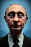 Placeholder: Waist up muppet Portrait, Vladimir Putin as muppet doll, Black suit, photo studio, blue background, unreal engine 5, concept art, art station, god lights, ray tracing, RTX, lumen lighting, ultra detail, volumetric lighting, 3d.