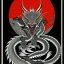 Placeholder: Ukiyo-e styled art, black and white dragon, full picture