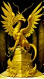 Placeholder: A golden yellow lightning elemental griffin designed in Mayan architecture painted by Max Ernst