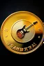 Placeholder: view of word , samarrai , on the edge on a gold coin ,with picture of electric guitar, in the middle of the coin.