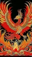 Placeholder: A light red fire elemental phoenix designed in medieval tapestry painted by Katsushika Hokusai