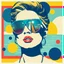 Placeholder: Pop art composition of a stylish woman wearing reflective sunglasses reflecting a sailboat, abstract shapes in background