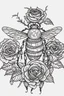 Placeholder: bee with roses idea, line art, background, vector, svg, black outline on white background, leave plenty of white space beetween lines for coloring, tattoo style, tattoo idea,full body, minimalist