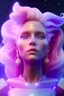 Placeholder: A portrait of a crystalised queen, atmospheric, blond long hair, blue eyes, realistic, unreal engine cosmic galactic, cinematic lighting, octane render, transparent,bleu pink light, Horse tail, cristal goutte rose sur le front