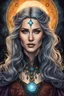 Placeholder: colored lithographic etching of an epic fantasy medieval female sorceress , with highly detailed facial features ,in the style Ann Chernow, with a fine art aesthetic, highly detailed , realistic , 4k UHD cinegraphic quality