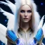 Placeholder: A beautiful portrait of a cute cyberpunk woman with long blond hair, high key lighting, volumetric light high details with white stripes and feathers and blue luminous celtic paterns and wings, starry background