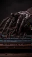 Placeholder: Ugly , Evil rusted hands on an old piano keyboard with spiders on the keyboard