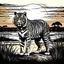 Placeholder: "Tigre maestosa nella savana al tramonto, corpo intero, splendida illuminazione naturale, dettaglio della criniera, capolavoro, illustrazione vettoriale in bianco e nero"