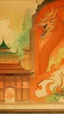 Placeholder: A pale tan fiery palace with a dragon guarding it painted by Lyonel Charles Feininger