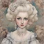 Placeholder: Postcard of Marie-Antoinette in the style of Margaret Keane, with doodles