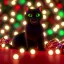 Placeholder: black Cat tangled up in christmas tree lights holiday