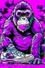 Placeholder: a profile picture of a small gorilla sitting in a purple Converse sneaker, like it's a car, comic style