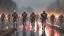 Placeholder: {{{Bio-engineered undead cyborg army marching}}} machine soldiers, future military, tactical wear, gas creepy landscape, techno gothic visual composition, science fiction painting, Denis Sarazhin, Alex Colville, Simon Stålenhag, Neil Blomkamp, Frank bowling, Christopher Shy, Alejandro Burdisio, RAW, gritty, high contrast, atmospheric horror art, gripping and suspenseful, vivid, neon overlay, narrative art, textured, dramatic, surreal horror, gestural, disco diffusion