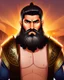 Placeholder: Mesopotamian warrior, expression serious, aura, portrait, background Mesopotamian city, comic style, long beard,