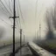 Placeholder: A photo of a empty road on a misty day. Telegraph poles and wires. Muted tones. With blotches and lens noise.