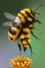 Placeholder: Realistic drawing with colored pencils of a bumblebee and a flower