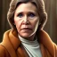 Placeholder: upper body photorealistic jedi carrie fisher in Star Wars, sharp brown eyes, photorealistic skin, dark brown jedi robe, cinematic lighting